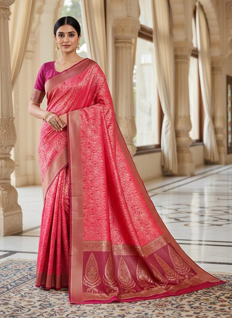 Glory Sarees Women’s Pure Soft Silk Kanjivaram Saree Banarasi Style With Blouse Piece (STARLOOK105_Pink) - Image 3