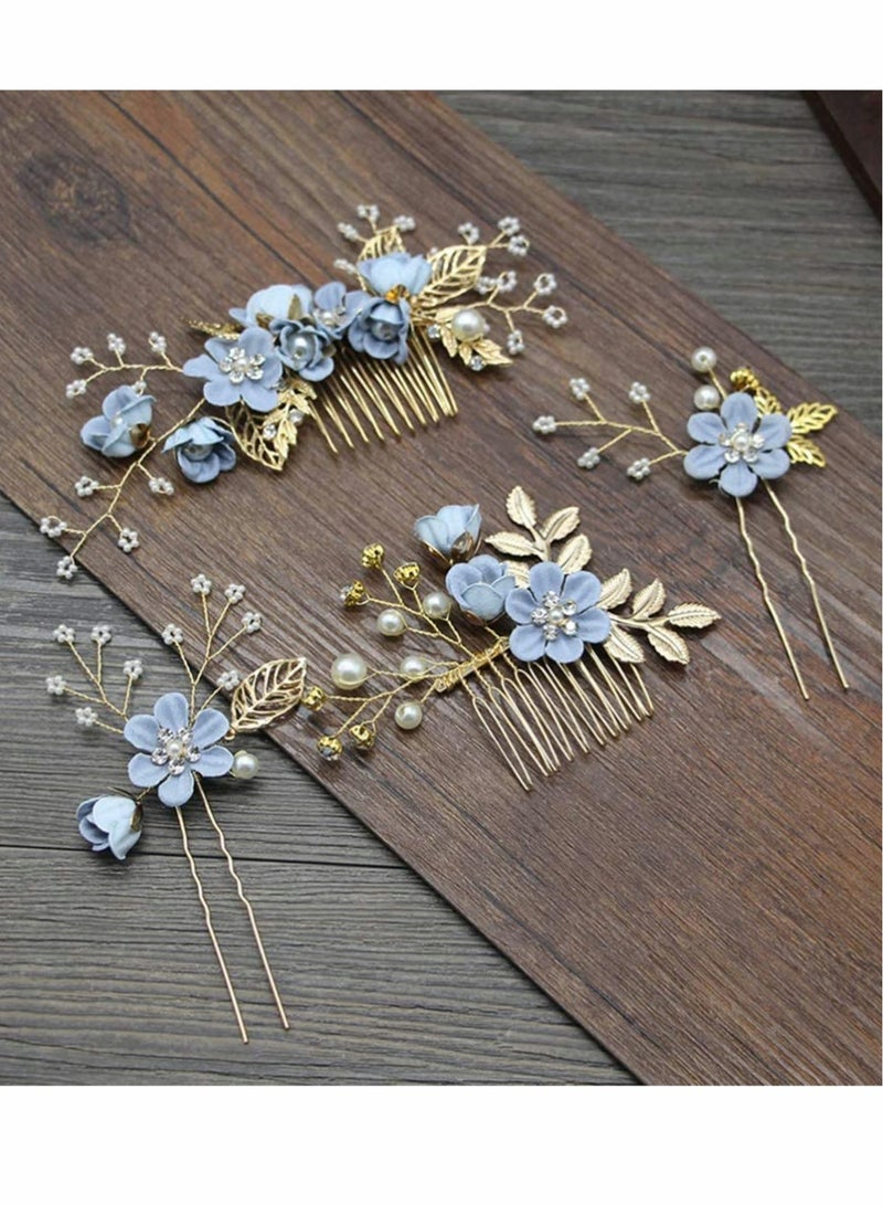 KASTWAVE Wedding Hair Comb, 4 Pcs Bridal Wedding Handmade Floral Hair Comb Set Wedding Accessories Floral Bridal Headpiece Hair Clips for Bride Bridesmaid - Image 5