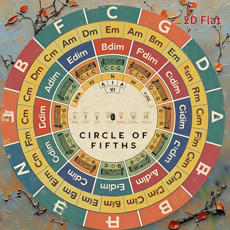 8 Inch Aluminum Circle Of Fifths Chart Music Theory Teaching Sign Gift - Image 4