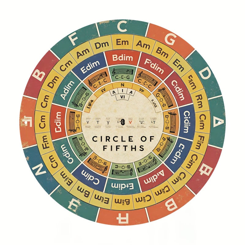 8 Inch Aluminum Circle Of Fifths Chart Music Theory Teaching Sign Gift - Image 1
