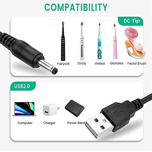 Smays Charger Replacement for Fairywill Sonic Electric Toothbrush - USB Charging Cable 5ft - Image 2