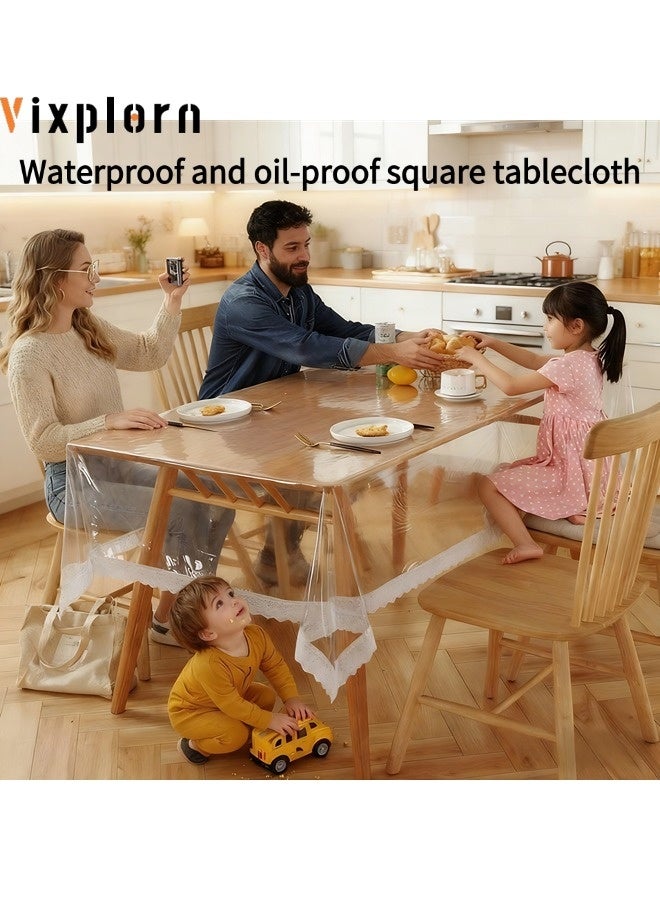 Vixplorn Transparent tablecloth, tablecloth protective film, rectangular, waterproof tablecloth cover, lace tablecloth film, tablecloth film, suitable for indoor and outdoor use (transparent lace, 150 x 190 cm). - Image 1