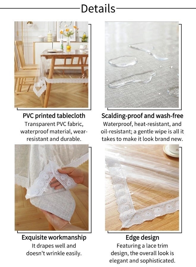 Vixplorn Transparent tablecloth, tablecloth protective film, rectangular, waterproof tablecloth cover, lace tablecloth film, tablecloth film, suitable for indoor and outdoor use (transparent lace, 150 x 190 cm). - Image 2