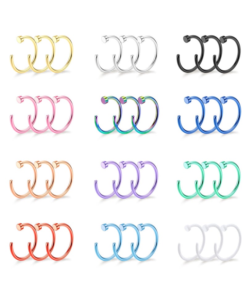 Drperfect 20G 36PCS 316L Stainless Steel Nose Ring Hoop Nose Piercing Jewelry for Women and Men Colored Hoop Nose Ring 8mm - Image 1