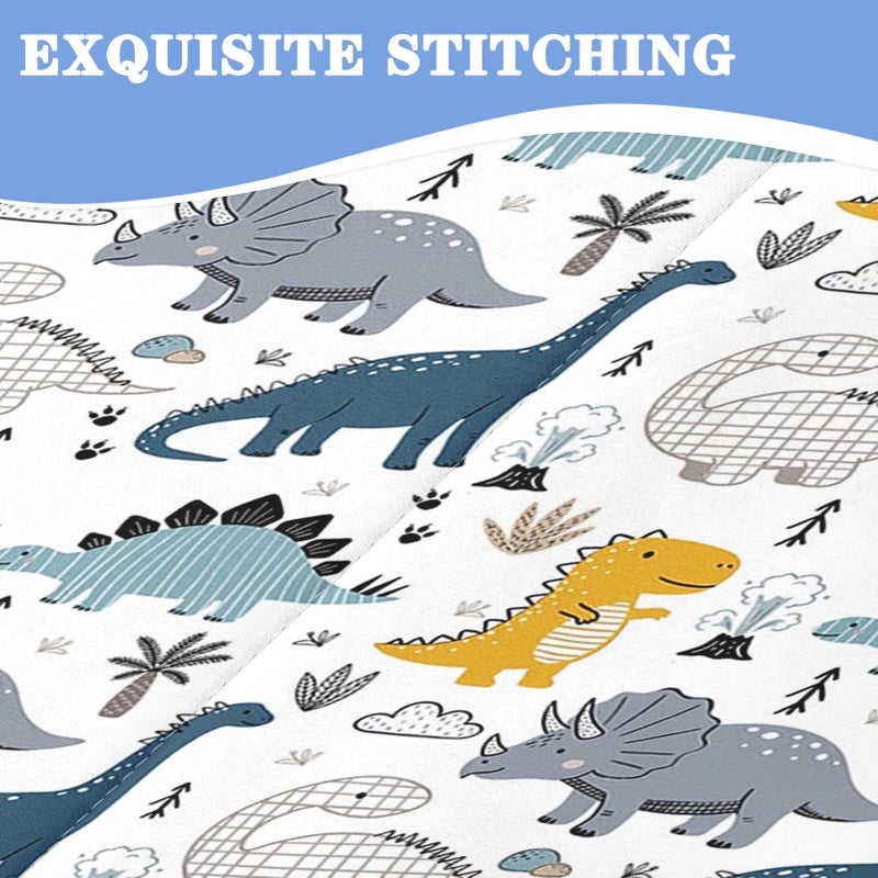 Nesker Zipper Bedding Twin Cute Dinosaur Zip Up Bedding Set for Boys and Kids, Blue Grey Yellow Dino 3 Pcs Comforter Bed in a Bag with Fitted Sheet and 2 Pcs Pillowcases - Image 5