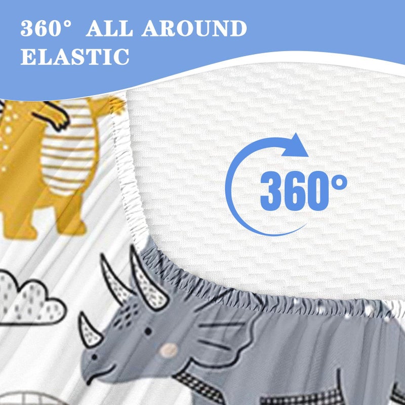 Nesker Zipper Bedding Twin Cute Dinosaur Zip Up Bedding Set for Boys and Kids, Blue Grey Yellow Dino 3 Pcs Comforter Bed in a Bag with Fitted Sheet and 2 Pcs Pillowcases - Image 4