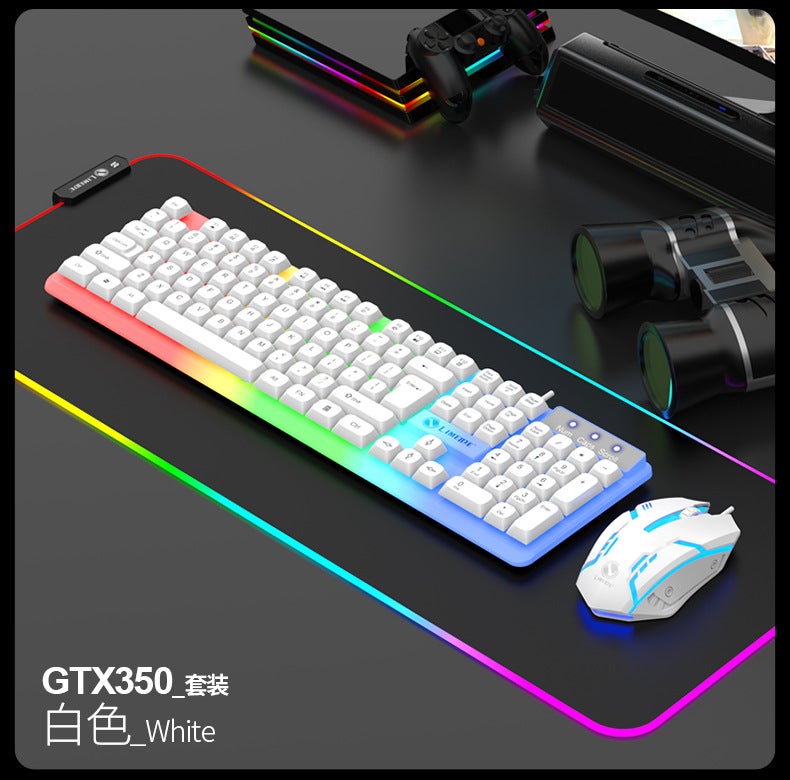 Li magnesium GTX300 punk round key cap wired luminous game keyboard mouse mechanical feel keyboard mouse suit wholesale GTX350 glowing keyboard mouse suit black 