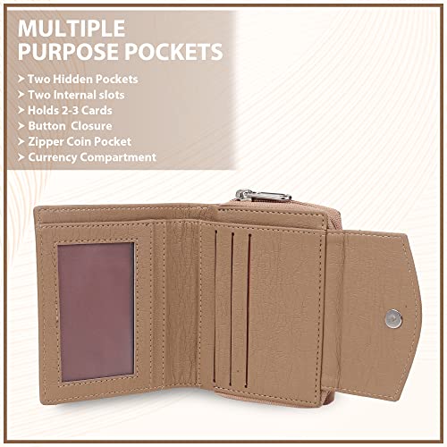 SAMTROH Women's PU Leather Zipper Coin Pocket Wallet | 3 Card Slots, 1 ID Slot, 2 Currency Compartments, Secret Pocket & Zipper Coin Holder | Compact Stylish Wallet for Women and Girls (Beige) - Image 3