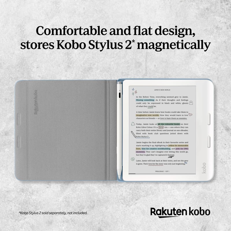 Kobo Libra Colour SleepCover Case | Dusk Blue Stylus Notebook | Sleep/Wake Technology | Built-in 2-Way Stand | Vegan Leather | Compatible with 7â€ Kobo Libra Colour eReader - Image 4