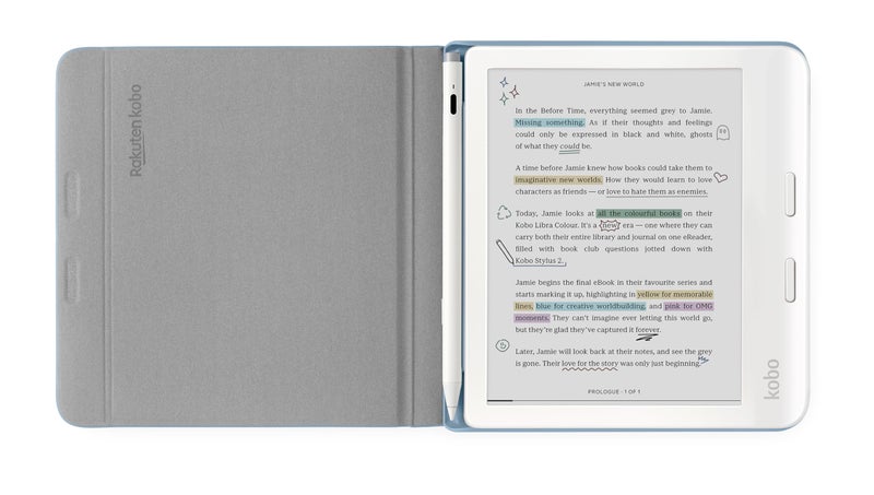 Kobo Libra Colour SleepCover Case | Dusk Blue Stylus Notebook | Sleep/Wake Technology | Built-in 2-Way Stand | Vegan Leather | Compatible with 7â€ Kobo Libra Colour eReader - Image 2