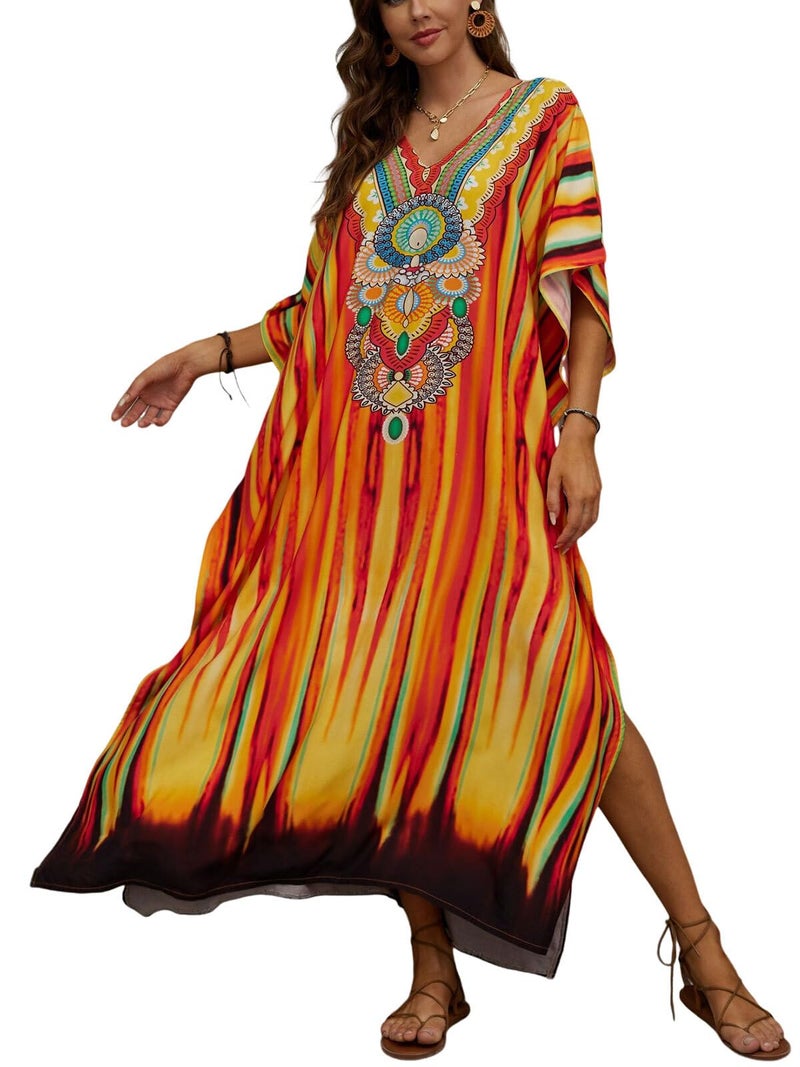 IMAGEKOPE Kaftan Dresses for Women Plus Size Bathing Suit Cover up Caftan Maxi Beach Dresses - Image 1