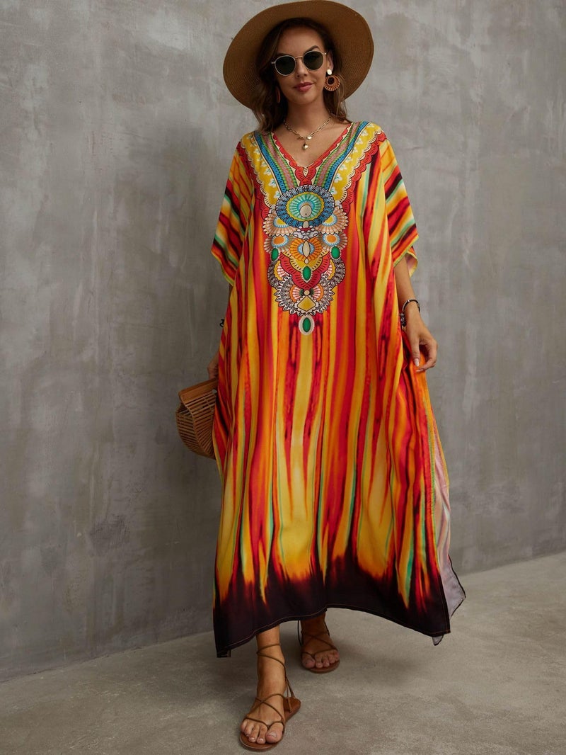IMAGEKOPE Kaftan Dresses for Women Plus Size Bathing Suit Cover up Caftan Maxi Beach Dresses - Image 5