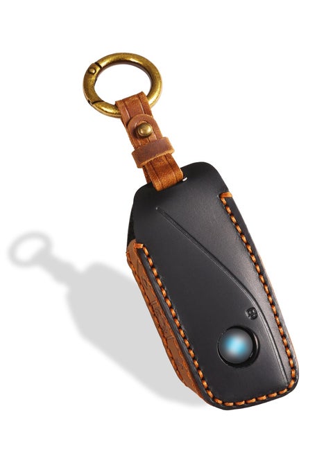 Leather Key Fob Cover for BMW Models 2023-2024, Compatible with 5/7 Series, 740i, 760i, X1, X5, X6, X7, XM, iX, iX3, i5, i7, Key Fob Case for BMW Includes Key Ring, Black