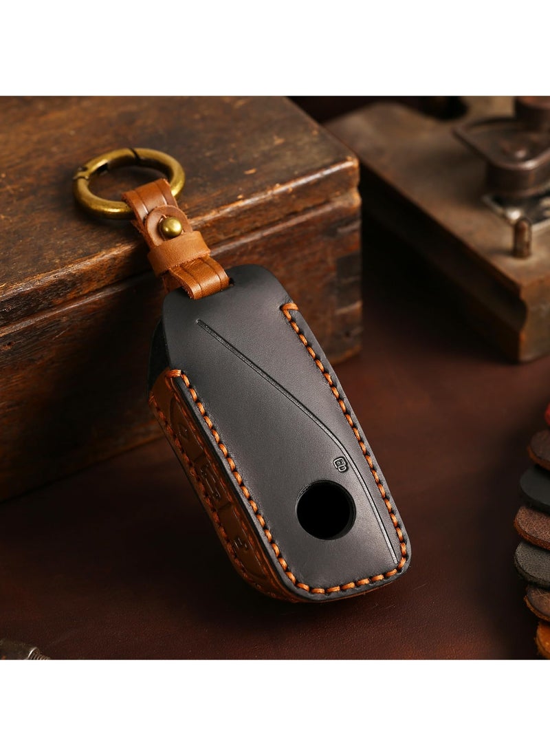 SYOSI - Leather Key Fob Cover for BMW Models 2023-2024, Compatible with 5/7 Series, 740i, 760i, X1, X5, X6, X7, XM, iX, iX3, i5, i7, Key Fob Case for BMW Includes Key Ring, Black - Image 1
