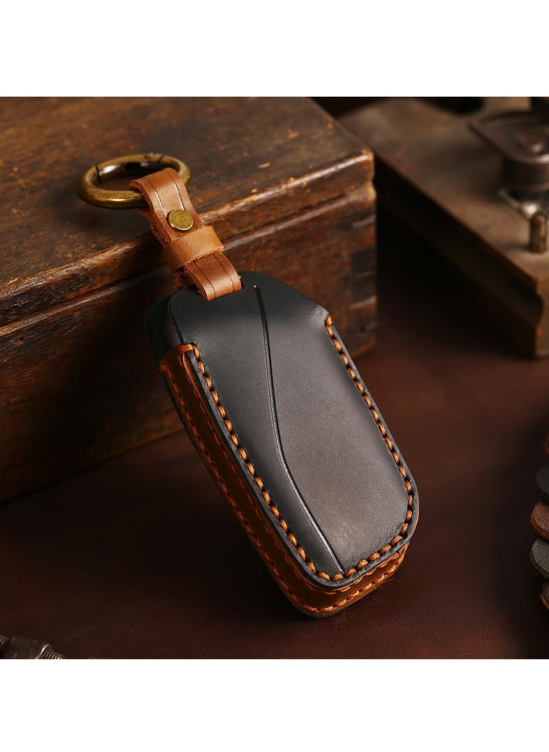 SYOSI - Leather Key Fob Cover for BMW Models 2023-2024, Compatible with 5/7 Series, 740i, 760i, X1, X5, X6, X7, XM, iX, iX3, i5, i7, Key Fob Case for BMW Includes Key Ring, Black - Image 1