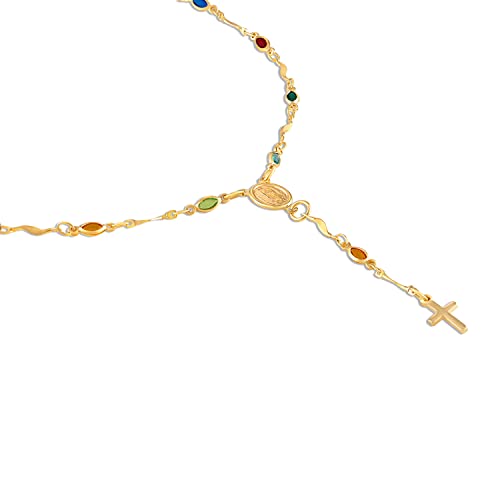 Barzel 18K Gold Plated Multicolor Virgin Mary Necklace - Made In Brazil (18 Inches) - Image 4