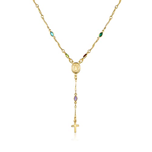 Barzel 18K Gold Plated Multicolor Virgin Mary Necklace - Made In Brazil (18 Inches) - Image 1