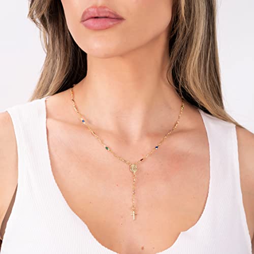 Barzel 18K Gold Plated Multicolor Virgin Mary Necklace - Made In Brazil (18 Inches) - Image 2