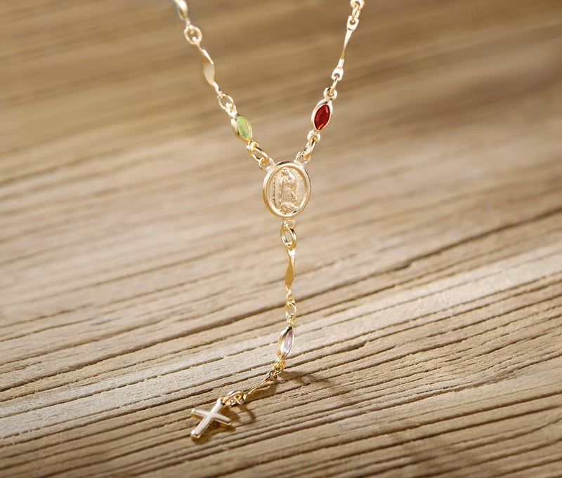 Barzel 18K Gold Plated Multicolor Virgin Mary Necklace - Made In Brazil (18 Inches) - Image 5