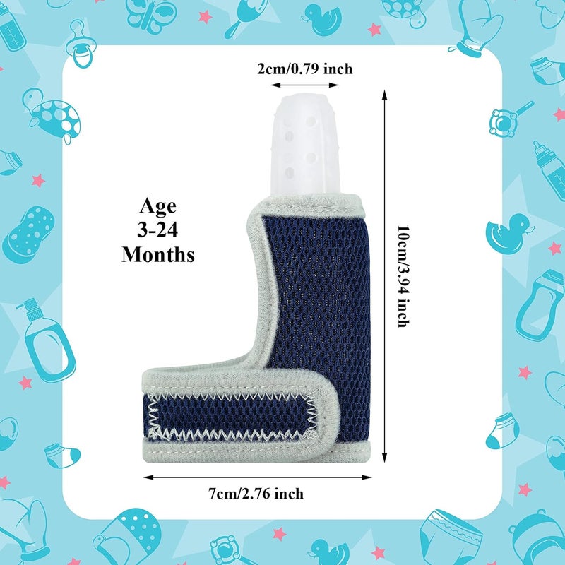 BBTO 2 قطع واقي أصابع سيليكون للأطفال مع حزام معصم قابل للتنفس لمنع الأطفال من مص الأصابع (أزرق) - Image 3
