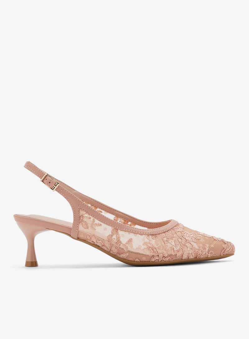 ELLA Floral Lace Embroidered Sling Back Pump - Image 1