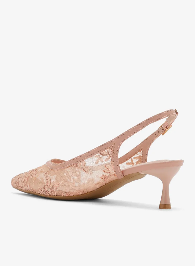 Ella LT PINK Floral Lace Embroidered Sling Back Pump for Women | Best Price UAE