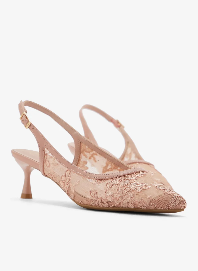 Ella LT PINK Floral Lace Embroidered Sling Back Pump for Women | Best Price UAE