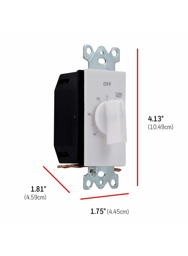UltraPro 60-Minute In-Wall Spring Wound Countdown Timer Switch, Mechanical Timer for Lights, Bathroom & Exhaust Fans, No Neutral Wire Required, White, 41081 - Image 2