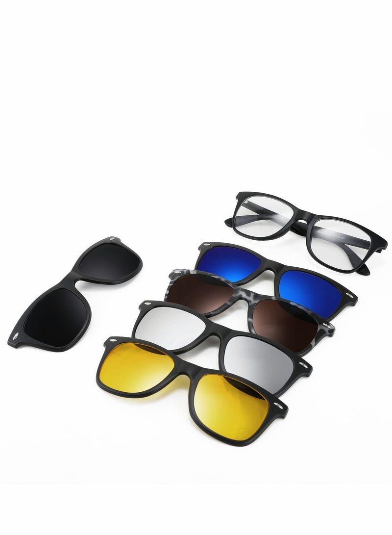 KASTWAVE Magnetic Clip on Sunglasses TR90 Square Glasses Frame TAC 5pcs Replacement Lens Set Sunglasses for Men Women - Image 1