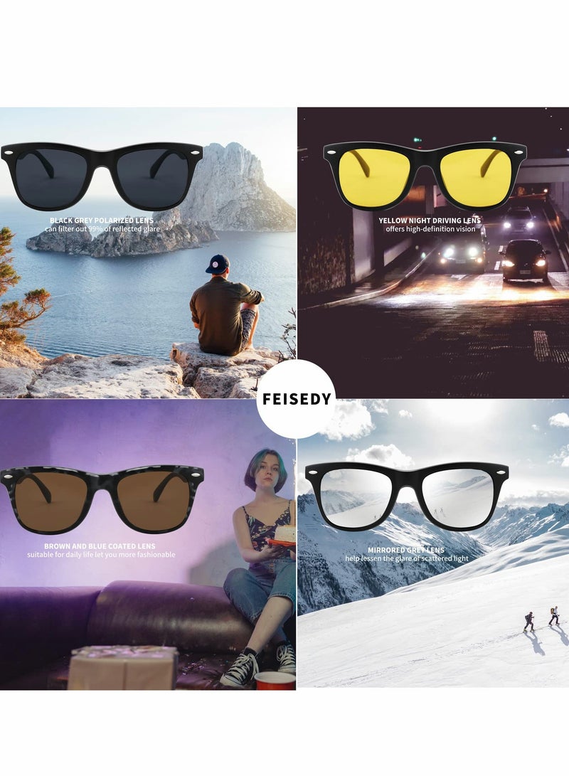 KASTWAVE Magnetic Clip on Sunglasses TR90 Square Glasses Frame TAC 5pcs Replacement Lens Set Sunglasses for Men Women - Image 4