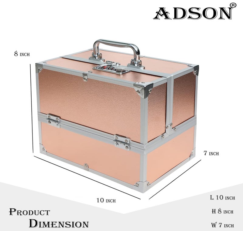 ADSON Professional Beauty Makeup Box 17.78 Cms Make Up Cosmetic Vanity Box/Case (Rose Gold) - Image 5