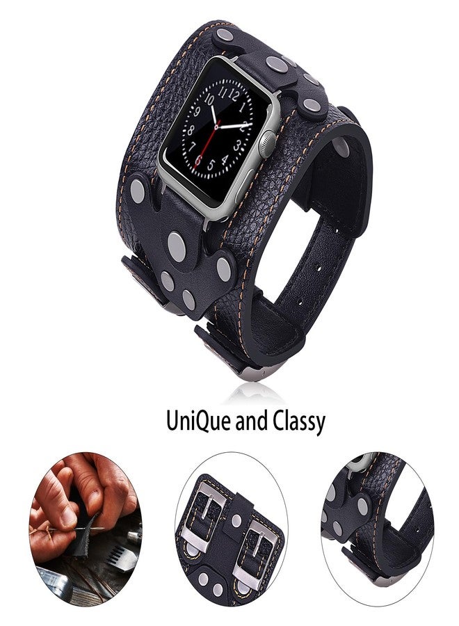 VIKOROS Wide Leather Cuff Compatible with Apple Watch Series 9 8 7 6 5 4 3 2 Ultra 49mm 45mm 44mm 42mm Band for Men, Western Apple Watch Bands for Women Gothic, Punk Goth Military Viking Bracelet - Image 4
