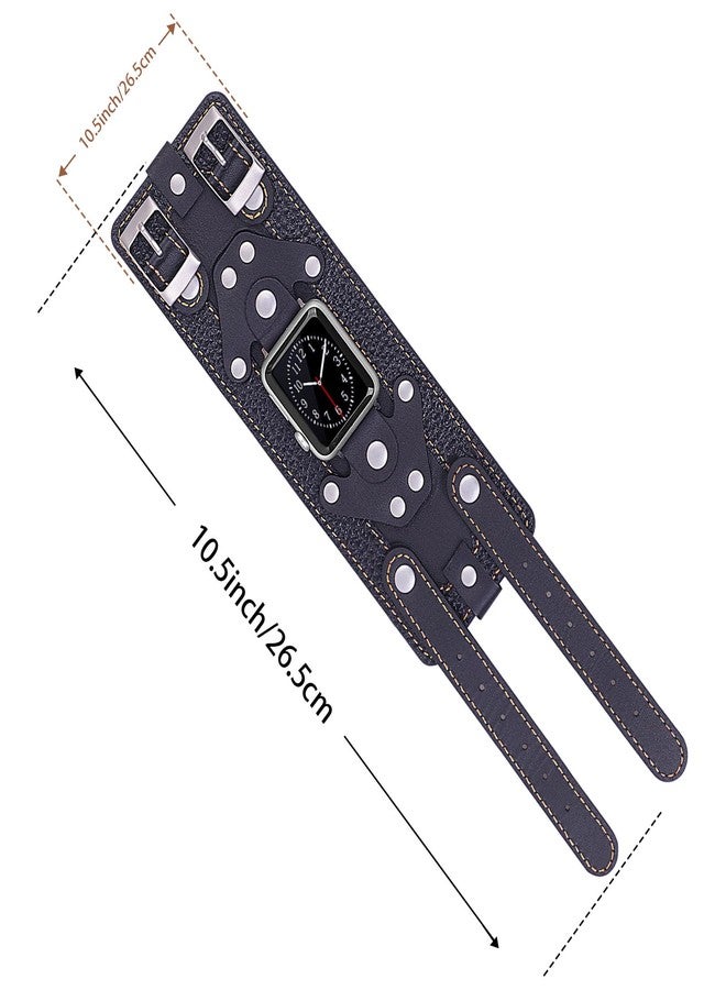 VIKOROS Wide Leather Cuff Compatible with Apple Watch Series 9 8 7 6 5 4 3 2 Ultra 49mm 45mm 44mm 42mm Band for Men, Western Apple Watch Bands for Women Gothic, Punk Goth Military Viking Bracelet - Image 5