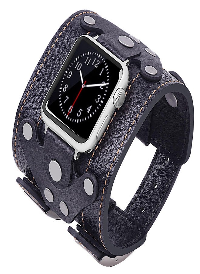 VIKOROS Wide Leather Cuff Compatible with Apple Watch Series 9 8 7 6 5 4 3 2 Ultra 49mm 45mm 44mm 42mm Band for Men, Western Apple Watch Bands for Women Gothic, Punk Goth Military Viking Bracelet - Image 1