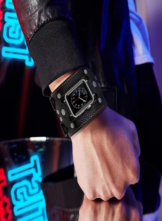 VIKOROS Wide Leather Cuff Compatible with Apple Watch Series 9 8 7 6 5 4 3 2 Ultra 49mm 45mm 44mm 42mm Band for Men, Western Apple Watch Bands for Women Gothic, Punk Goth Military Viking Bracelet - Image 2