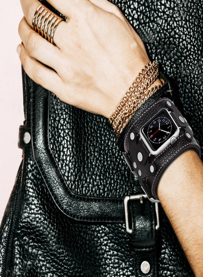 VIKOROS Wide Leather Cuff Compatible with Apple Watch Series 9 8 7 6 5 4 3 2 Ultra 49mm 45mm 44mm 42mm Band for Men, Western Apple Watch Bands for Women Gothic, Punk Goth Military Viking Bracelet - Image 3
