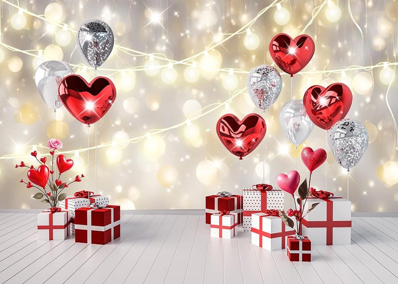 Dudaacvt 7x5ft Valentine's Backdrop for Photography Glitter Bokeh Party Background Red Heart Flowers Backdrop Bridal Shower Decorations Portrait Birthday Banner D798 - Image 1