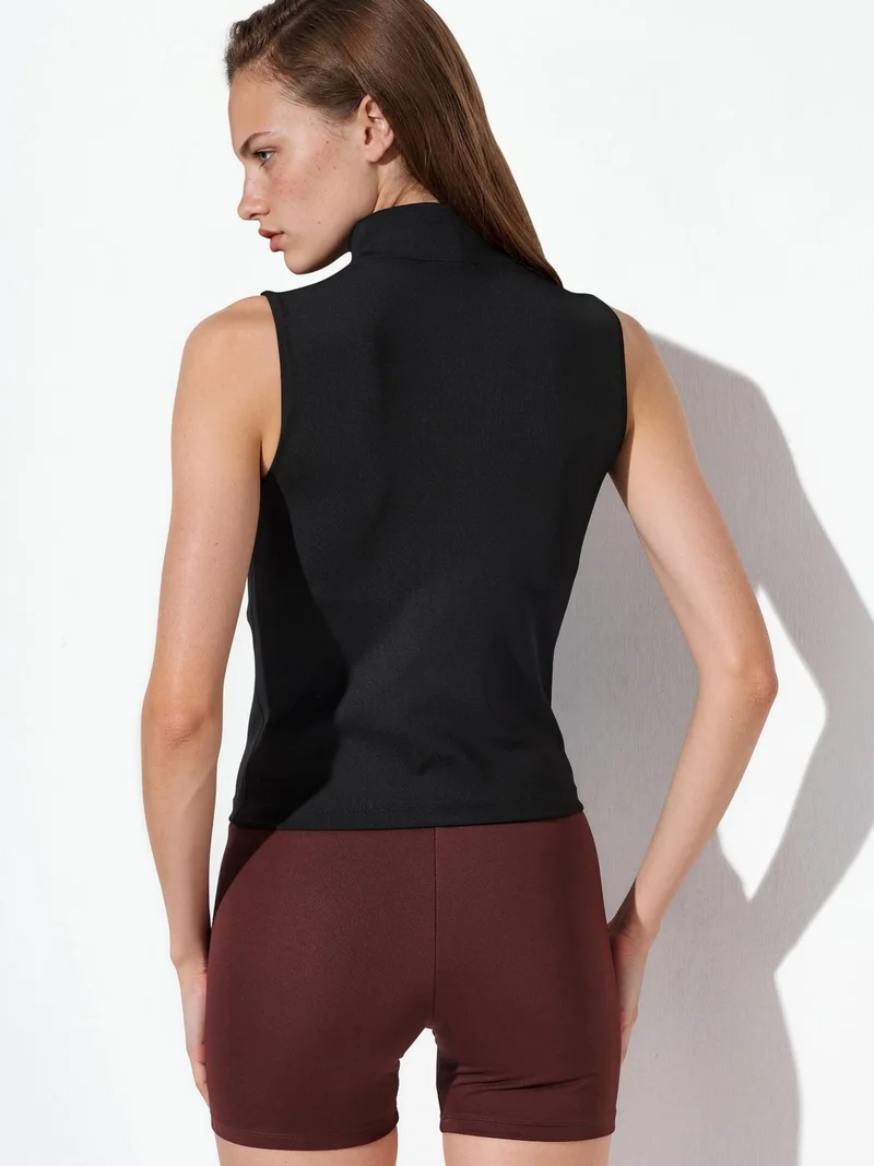 Hiccup Black Fitted Turtleneck Sleeveless Active Top for Women | Best Price UAE