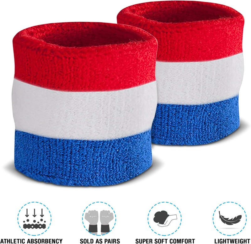 Suddora Striped Wristbands, Wrist Sweatbands for Men & Women, Moisture-Wicking Thick Cotton Bands for Working Out, Gymnastics, Basketball, Tennis, Football, 4-inch, Pair - Image 3