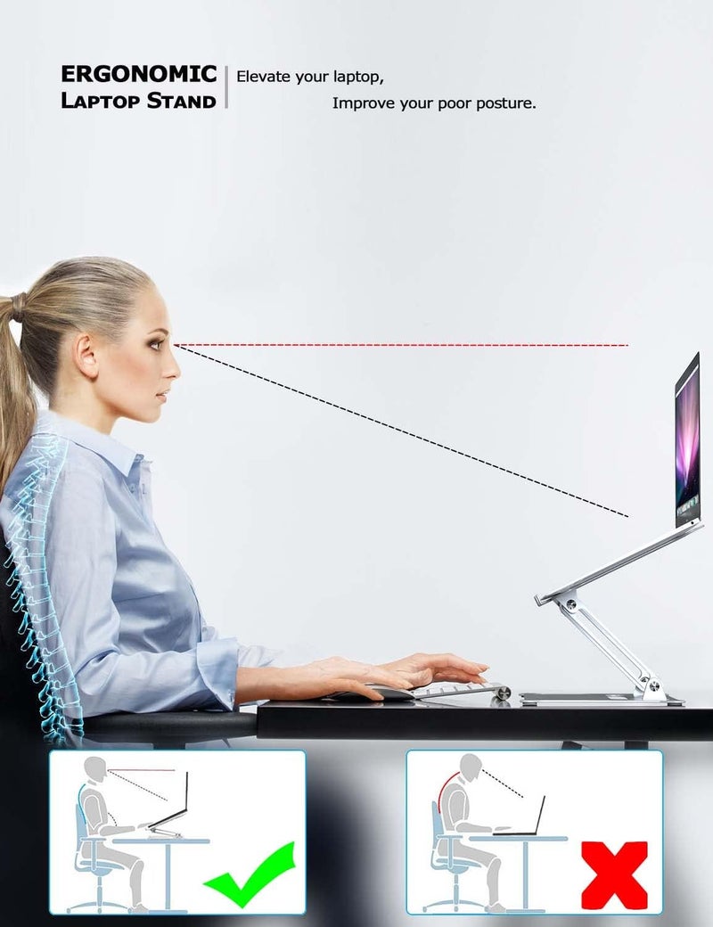 PHOCAR Laptop Stand, Computer Stand for Desk, Laptop Riser Notebook Cooling Stand Aluminum Portable Laptop Holder Compatible for MacBook Air Pro, HP, Lenovo, Surface, Dell, ASUS, Laptops up to 17 Inch - Image 3