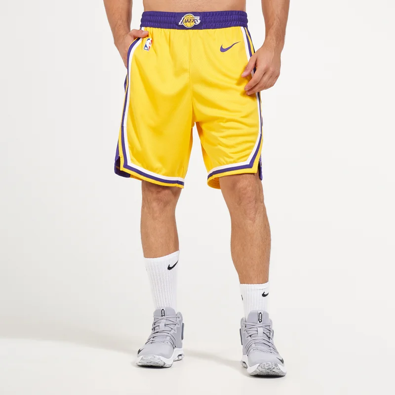 Nike Yellow NBA Los Angeles Lakers Road 18 Swingman Shorts for Men | Best Price UAE