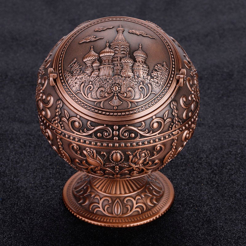 Vintage Art Craft Ashtray Metal Round Ball Stamped Pattern Gift Decoration (Red Bronze) - Image 2