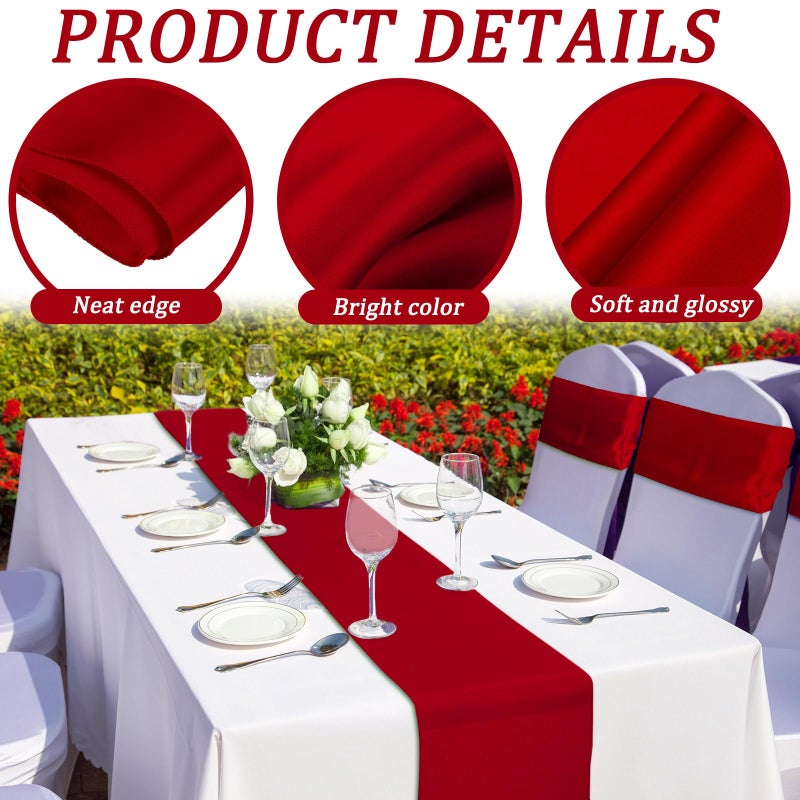 Bencailor 24 Pcs Red Satin Table Runner Bulk 12 x 108 Inches Long Table Runners Bright Smooth Fabric Tablecloth for Wedding Banquet Birthday Valentines St Patrick's Day Party Decorations - Image 5