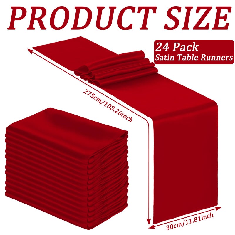 Bencailor 24 Pcs Red Satin Table Runner Bulk 12 x 108 Inches Long Table Runners Bright Smooth Fabric Tablecloth for Wedding Banquet Birthday Valentines St Patrick's Day Party Decorations - Image 3