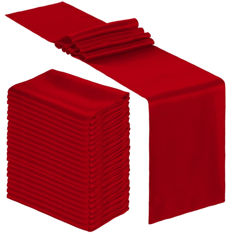 Bencailor 24 Pcs Red Satin Table Runner Bulk 12 x 108 Inches Long Table Runners Bright Smooth Fabric Tablecloth for Wedding Banquet Birthday Valentines St Patrick's Day Party Decorations - Image 1