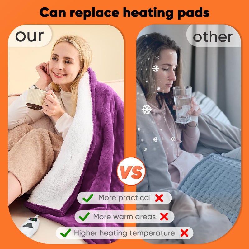 greenoak Heated Blanket Electric Twin 62"X84", Heating Blanket with 10 Heat Levels 1/2/4/6/8 Hours Auto-Off, Soft Flannel Sherpa Warm Heater Christmas Blanket,Taro Purple - Image 5