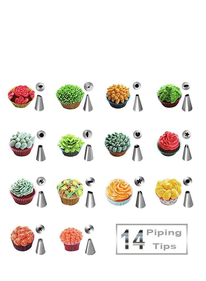 SYOSI SYOSI Cake Decorating Supplies Kit 14 Icing Piping Tips Nozzles 8 Reusable Silicone Pastry Bags 2 Couplers Couplers Baking Cupcakes Cookies Candy Supplies Tool 24 Pieces - Image 3