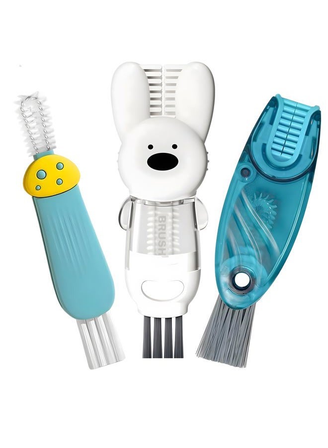 ANSOTHIN Cup Lid Cleaning Brush, Multifunctional Set with 3 in 1 Lid Cleaner and Two 4 in 1 Cup Lid Cleaning Brushes, Cleaning Brush Tool for Bottles, Straws, Tumblers, Travel Mug Caps, Portable Kit (Blue) - Image 1