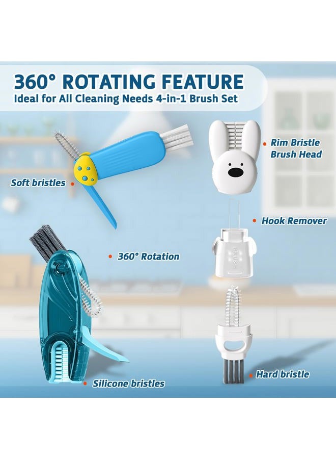 ANSOTHIN Cup Lid Cleaning Brush, Multifunctional Set with 3 in 1 Lid Cleaner and Two 4 in 1 Cup Lid Cleaning Brushes, Cleaning Brush Tool for Bottles, Straws, Tumblers, Travel Mug Caps, Portable Kit (Blue) - Image 2