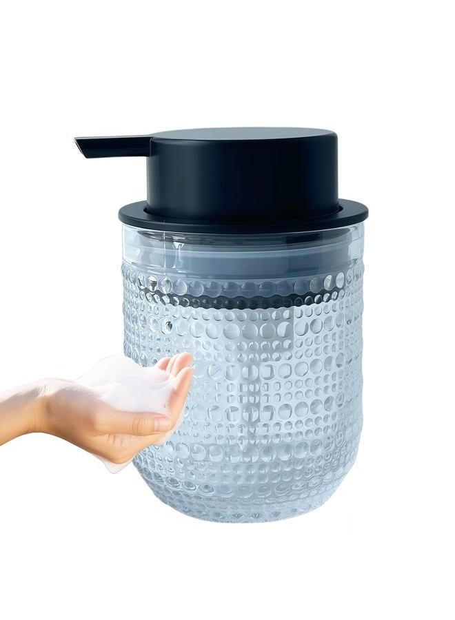 Birugen Foaming Hand Soap Dispenser,Vintage Glass Soap and Lotion Dispenser for Bathroom,Kitchen Dish Soap Dispenser with Silver Foam Pump,Cute Farmhouse Antique Decor (White Dew+Black Lid) - Image 1